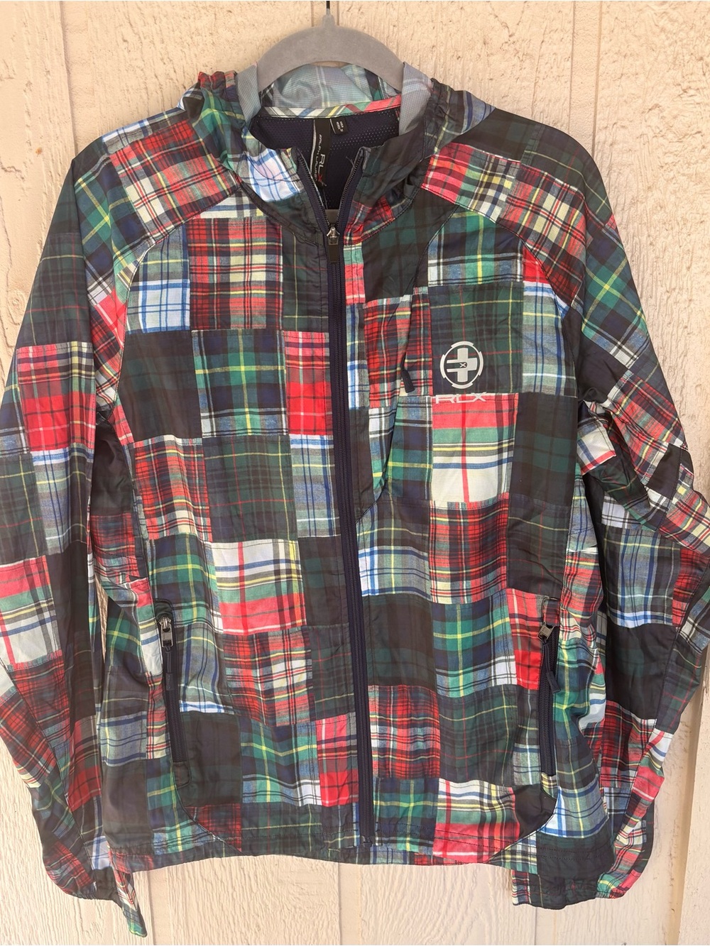 RLX Ralph Lauren Patchwork Plaid Lightweight Windbreaker Hooded Jacket Men’s M